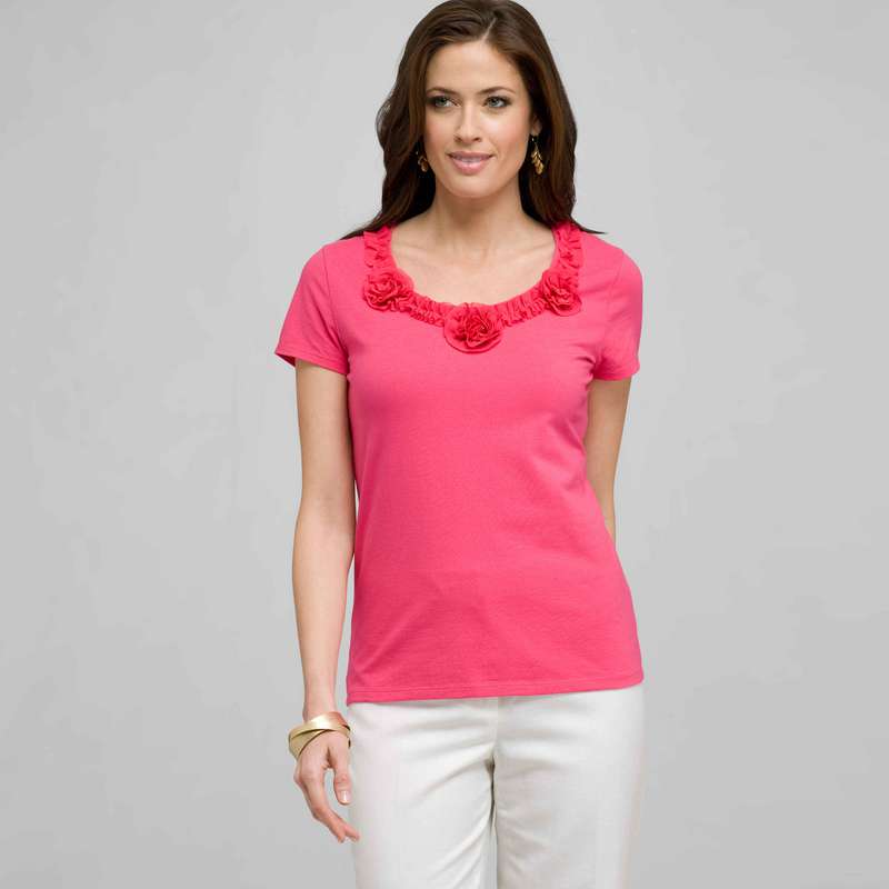 Flower Embellishment Tee, Hot Pink, large image number 0