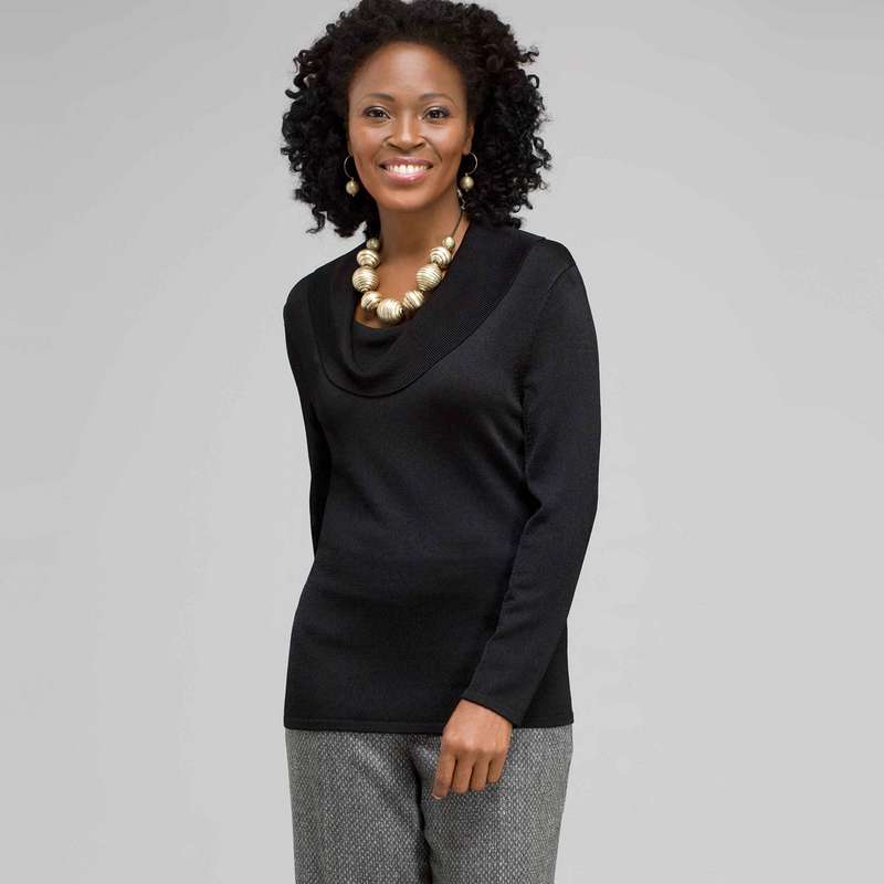 Draped Cowl Neck, Black, large image number 0